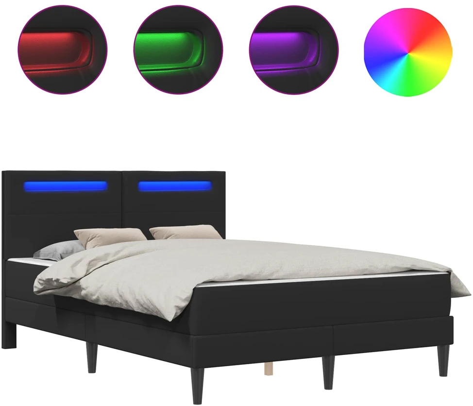 Lovos rėmas su LED juostelėmis Juoda 160 x 200 cm Dirbtinė oda
