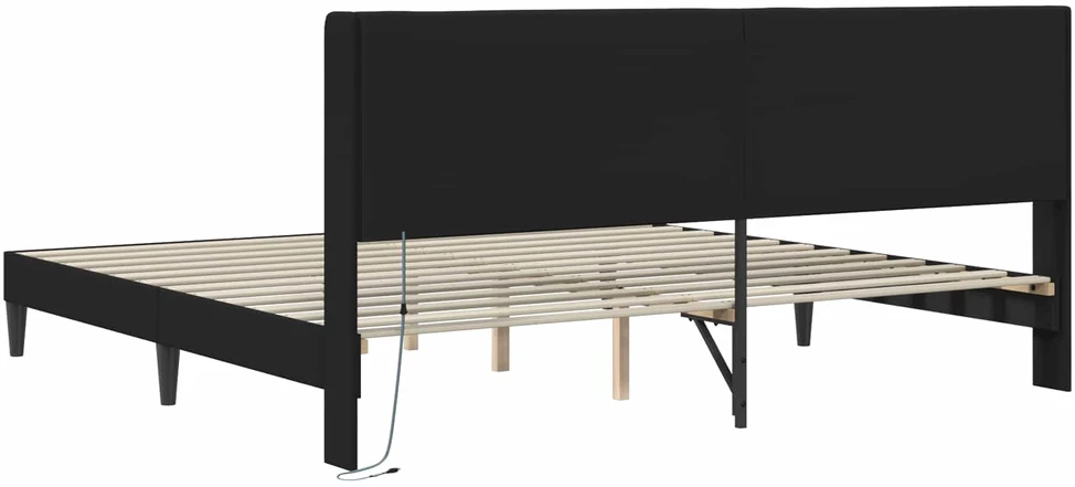 Lovos rėmas su LED juostelėmis Juoda 180 x 200 cm Dirbtinė oda