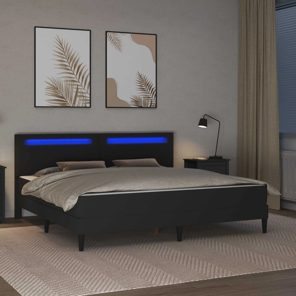 Lovos rėmas su LED juostelėmis Juoda 180 x 200 cm Dirbtinė oda