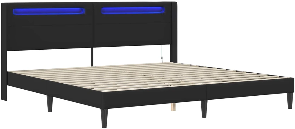 Lovos rėmas su LED juostelėmis Juoda 180 x 200 cm Dirbtinė oda