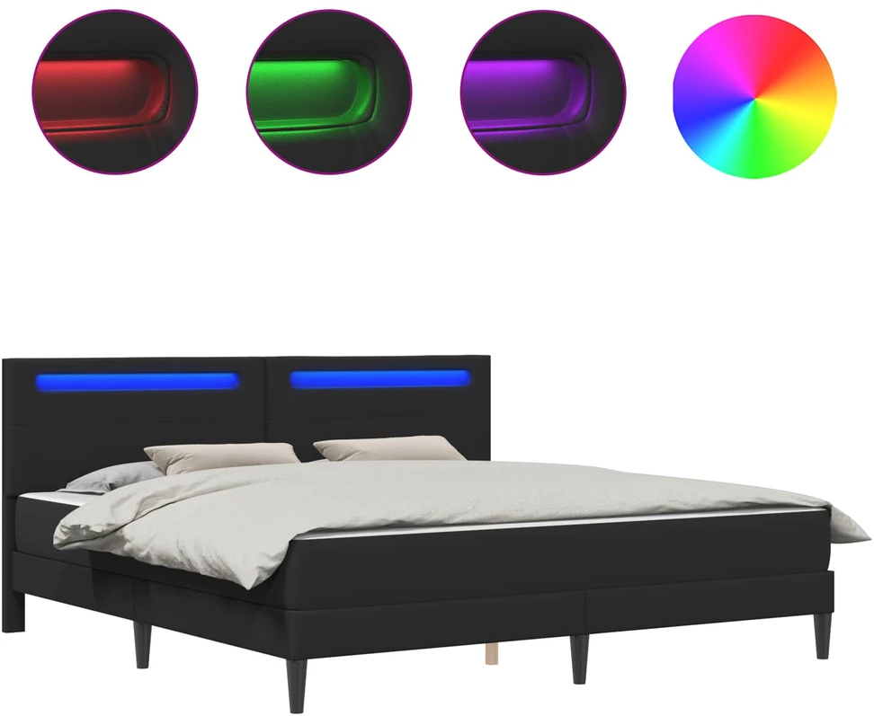 Lovos rėmas su LED juostelėmis Juoda 180 x 200 cm Dirbtinė oda