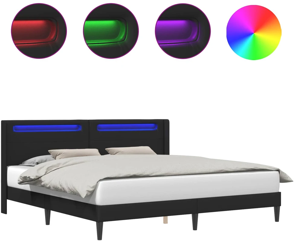Lovos rėmas su LED juostelėmis Juoda 200 x 200 cm Dirbtinė oda