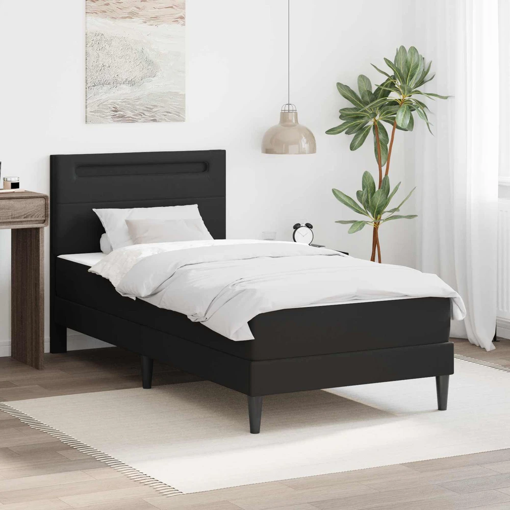 Lova Lovos rėmas su LED juostelėmis Juoda 90 x 200 cm Dirbtinė oda