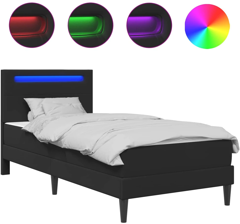 Lova Lovos rėmas su LED juostelėmis Juoda 90 x 200 cm Dirbtinė oda
