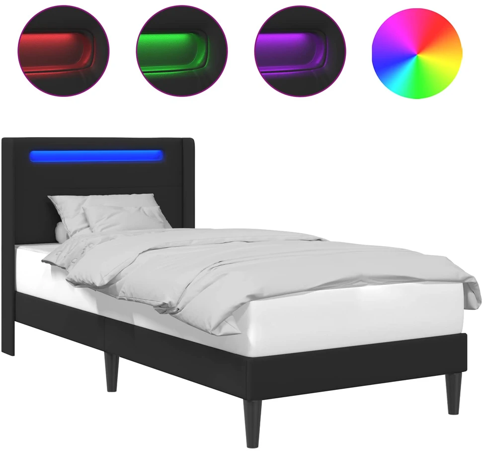 Lova Lovos rėmas su LED juostelėmis Juoda 90 x 190 cm Dirbtinė oda