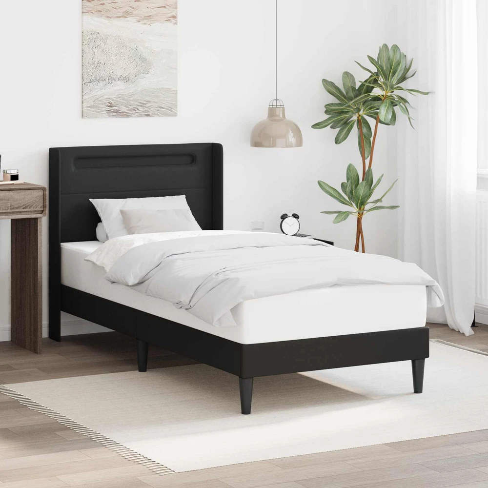 Lova Lovos rėmas su LED juostelėmis Juoda 90 x 190 cm Dirbtinė oda