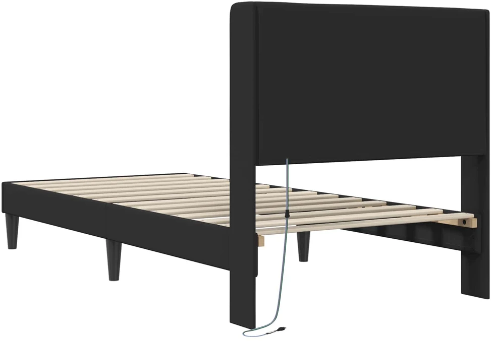 Lova Lovos rėmas su LED juostelėmis Juoda 90 x 190 cm Dirbtinė oda