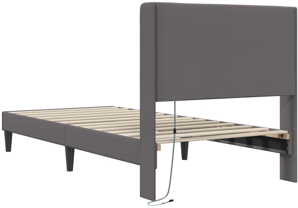 Lova Lovos rėmas su LED juostelėmis Pilka 100 x 200 cm Dirbtinė oda