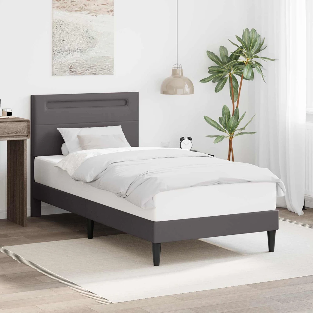 Lova Lovos rėmas su LED juostelėmis Pilka 100 x 200 cm Dirbtinė oda