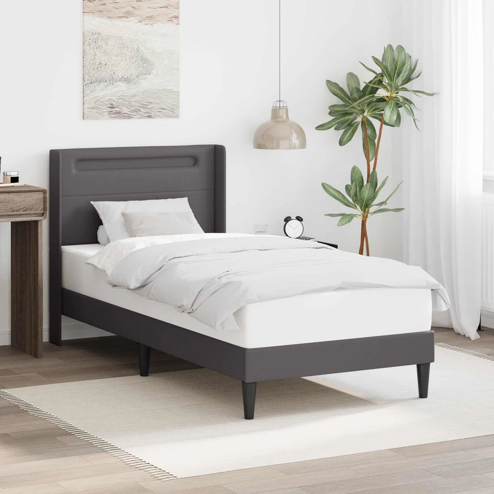 Lova Lovos rėmas su LED juostelėmis Pilka 100 x 200 cm Dirbtinė oda