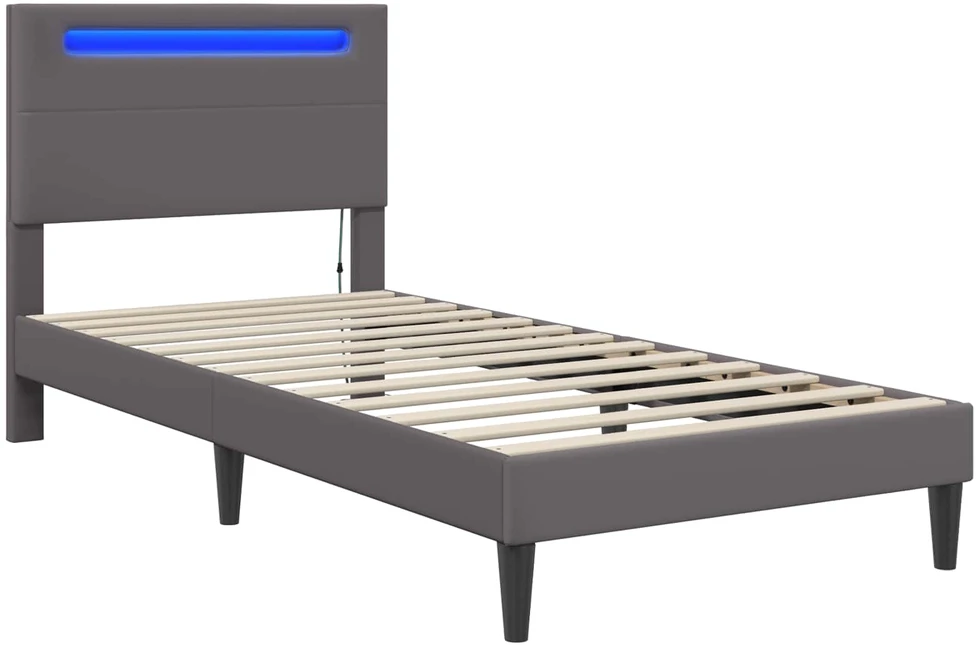 Lova Lovos rėmas su LED juostelėmis Pilka 100 x 200 cm Dirbtinė oda