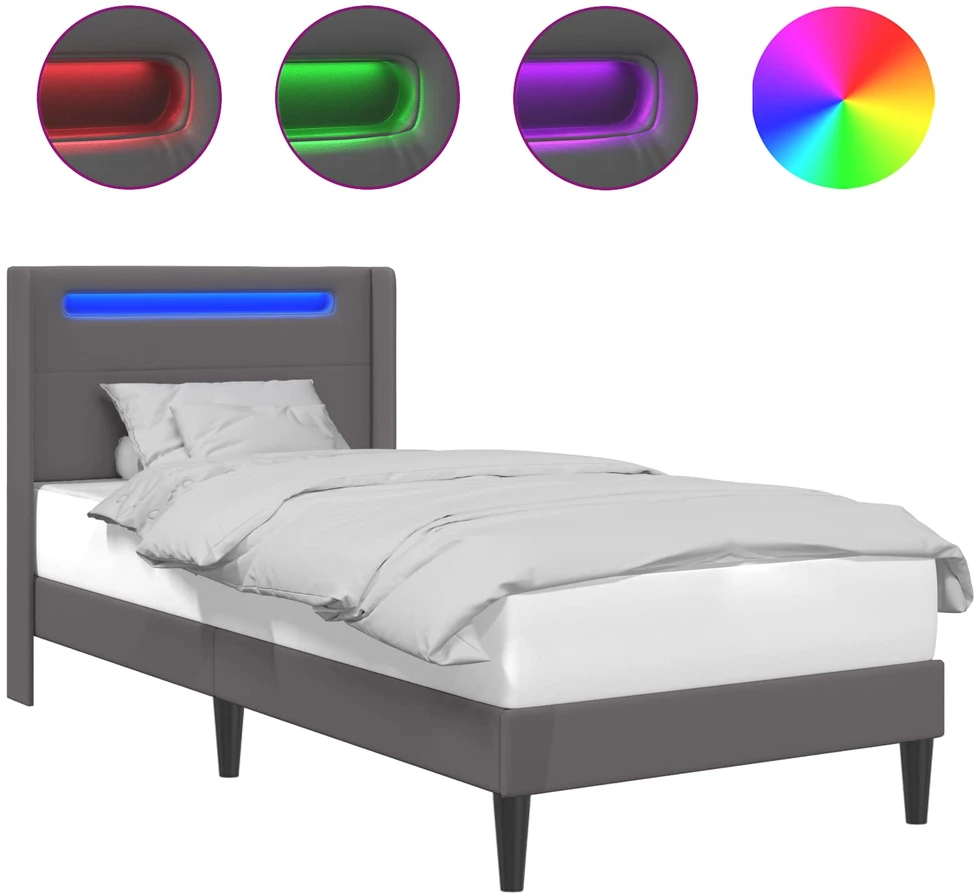 Lova Lovos rėmas su LED juostelėmis Pilka 100 x 200 cm Dirbtinė oda