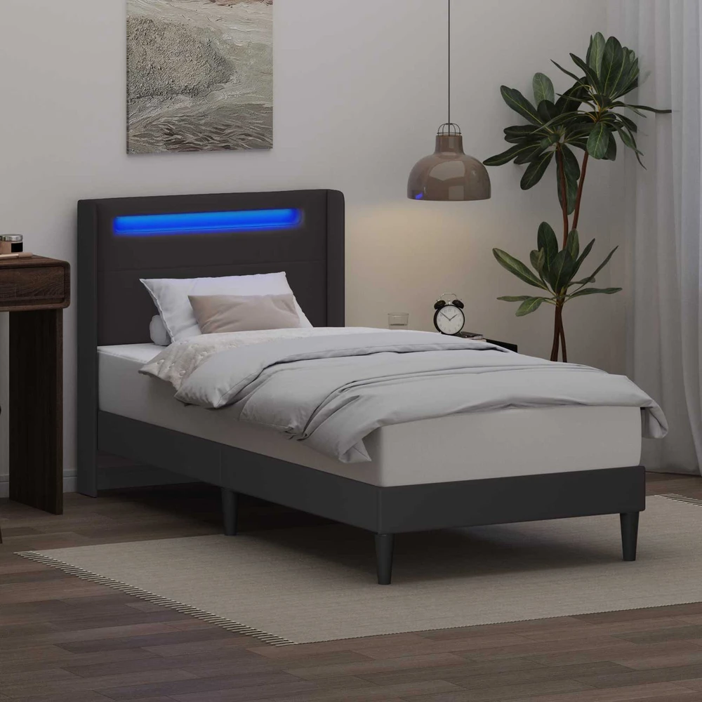 Lova Lovos rėmas su LED juostelėmis Pilka 100 x 200 cm Dirbtinė oda