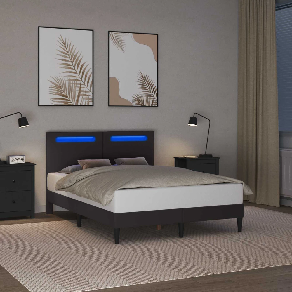 Lova Lovos rėmas su LED juostelėmis Pilka 120 x 190 cm Dirbtinė oda