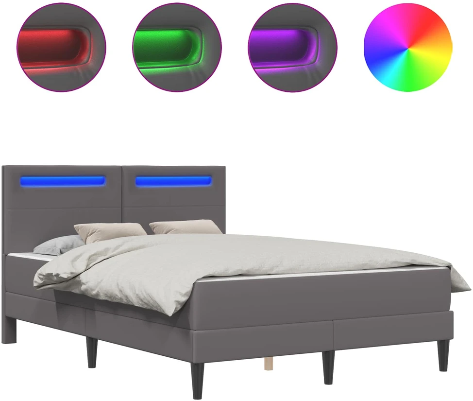 Lovos rėmas su LED juostelėmis Pilka 140 x 200 cm Dirbtinė oda