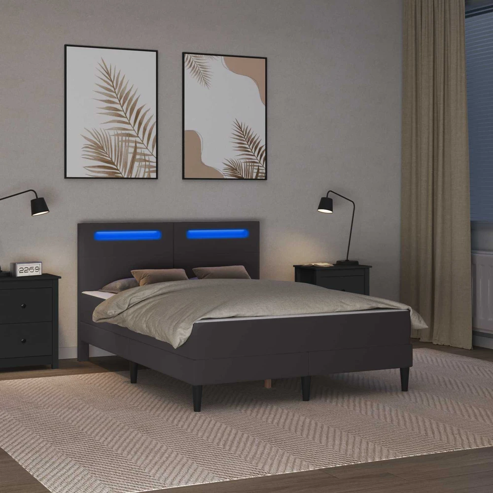 Lovos rėmas su LED juostelėmis Pilka 140 x 200 cm Dirbtinė oda