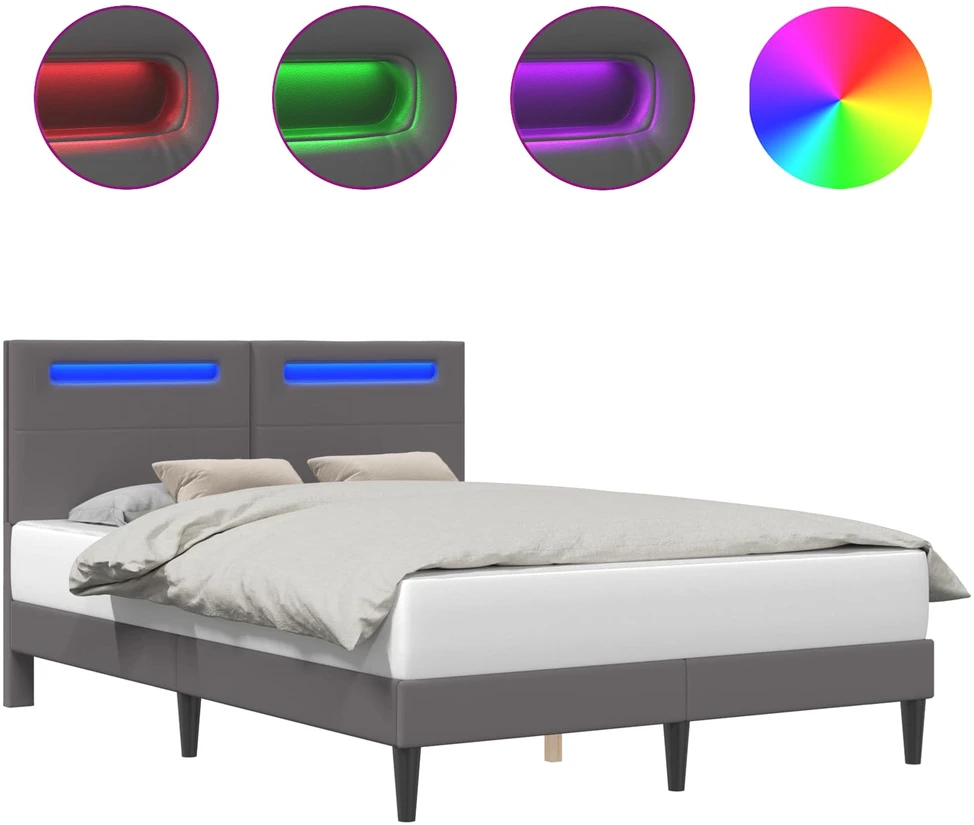 Lovos rėmas su LED juostelėmis Pilka 160 x 200 cm Dirbtinė oda