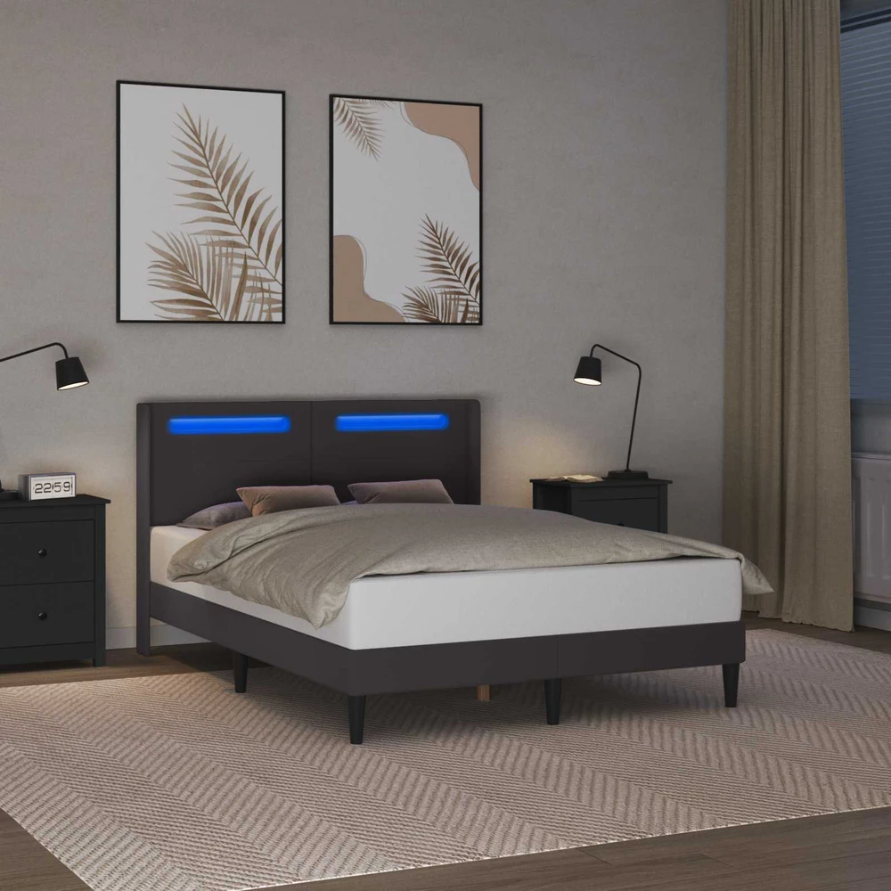 Lovos rėmas su LED juostelėmis Pilka 160 x 200 cm Dirbtinė oda