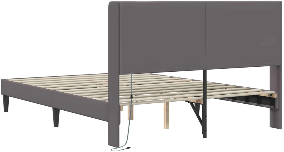 Lovos rėmas su LED juostelėmis Pilka 160 x 200 cm Dirbtinė oda