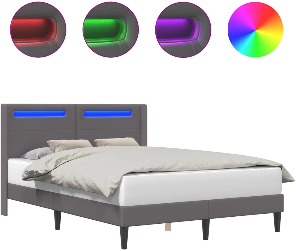 Lovos rėmas su LED juostelėmis Pilka 160 x 200 cm Dirbtinė oda