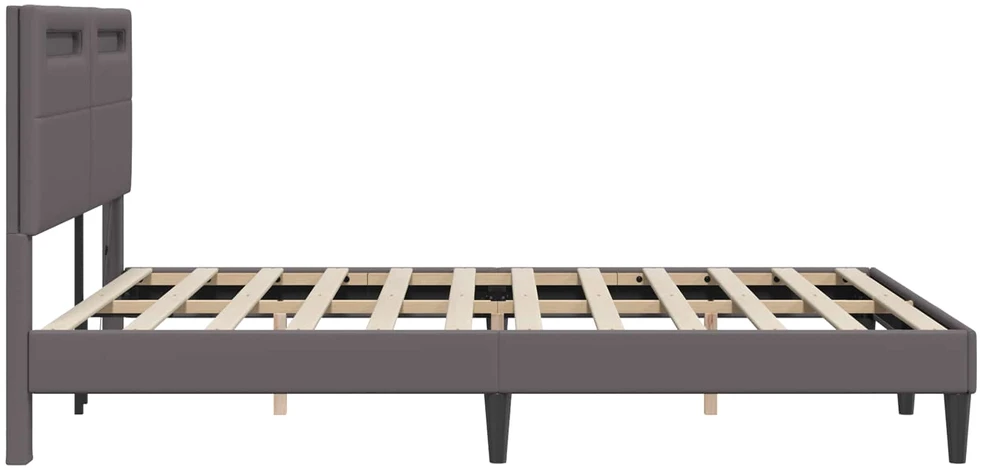 Lovos rėmas su LED juostelėmis Pilka 160 x 200 cm Dirbtinė oda
