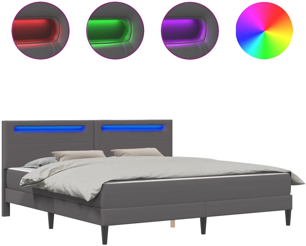 Lovos rėmas su LED juostelėmis Pilka 180 x 200 cm Dirbtinė oda