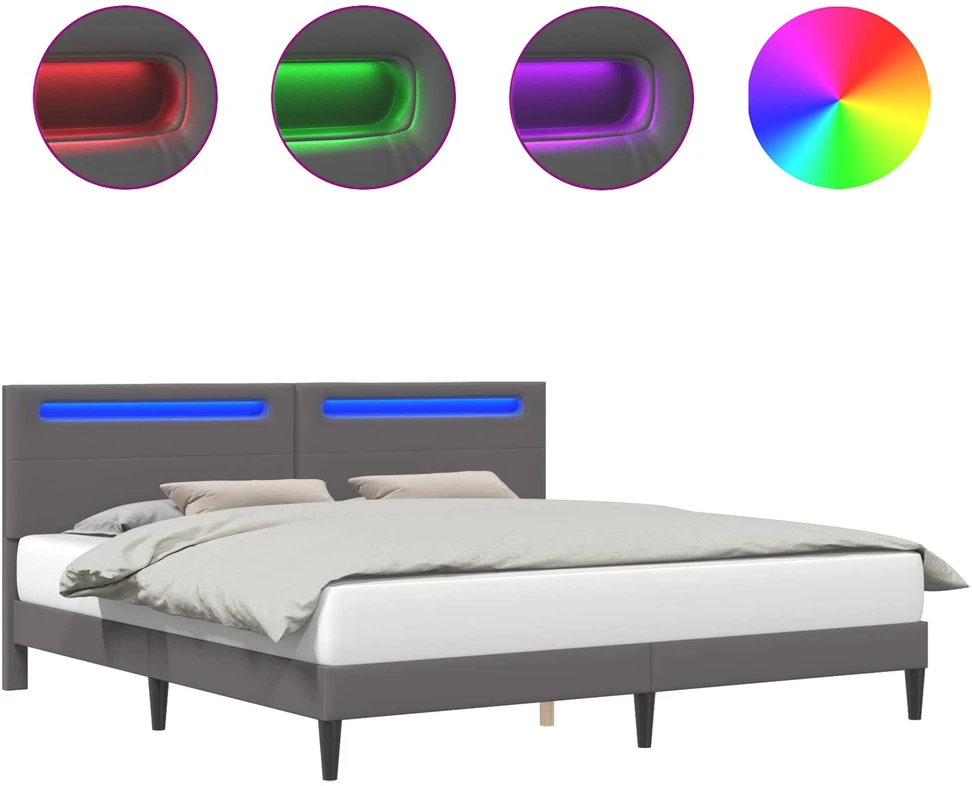 Lovos rėmas su LED juostelėmis Pilka 180 x 200 cm Dirbtinė oda