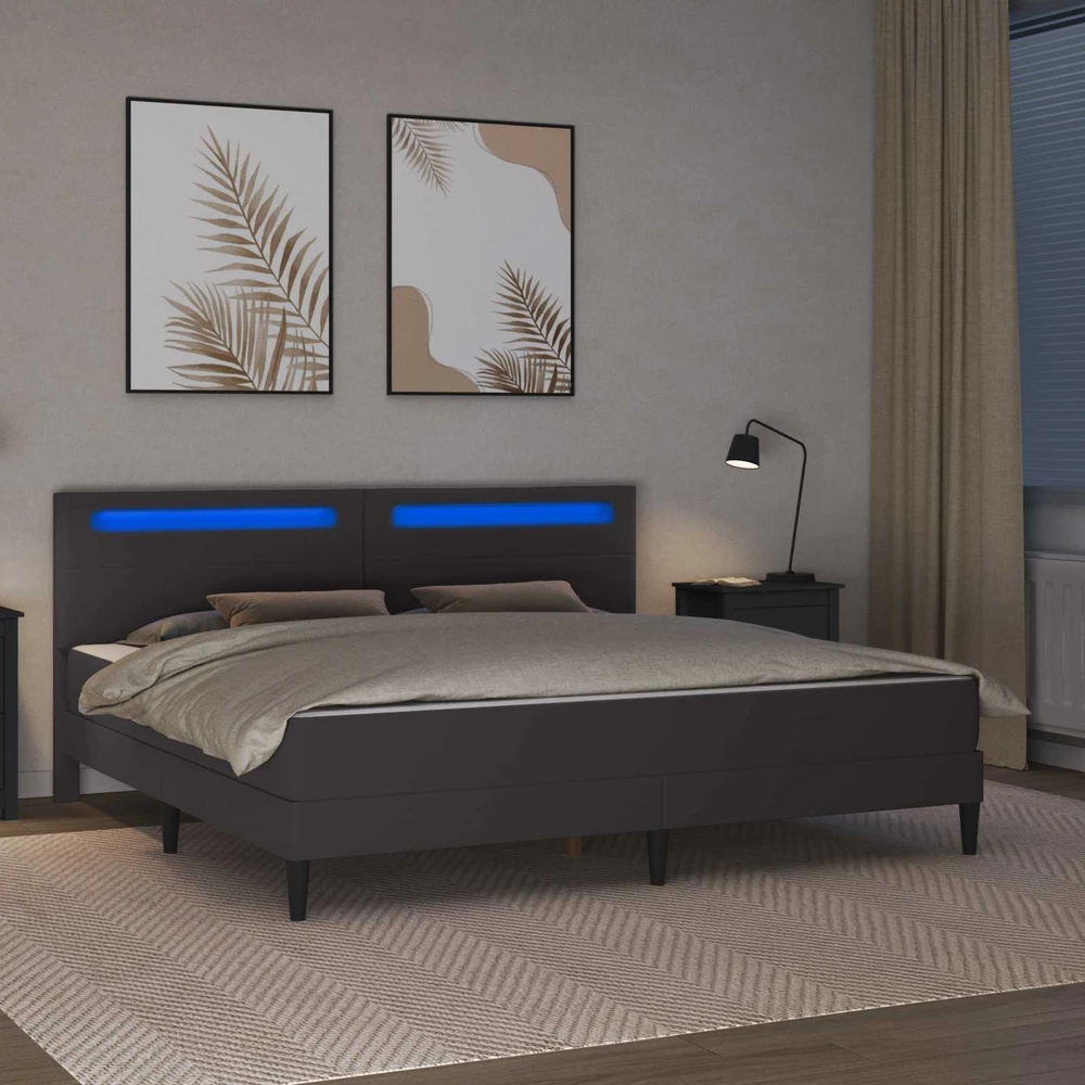 Lovos rėmas su LED juostelėmis Pilka 200 x 200 cm Dirbtinė oda