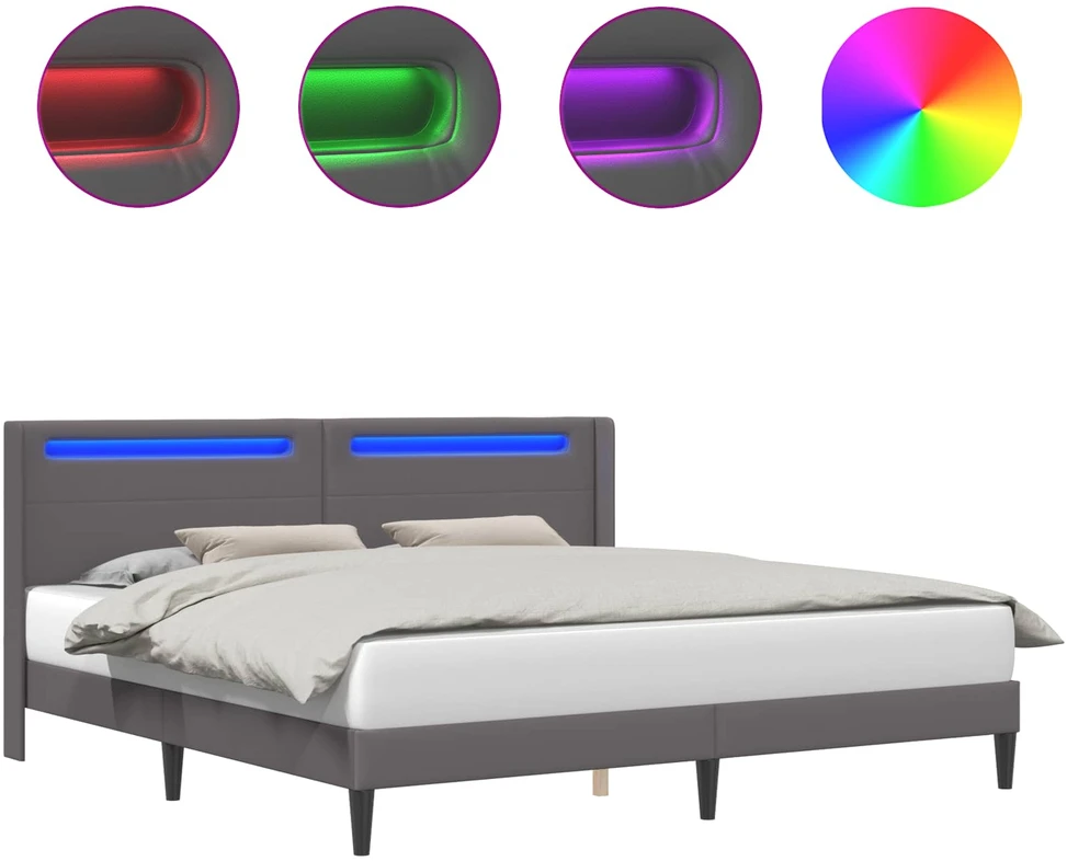 Lovos rėmas su LED juostelėmis Pilka 200 x 200 cm Dirbtinė oda