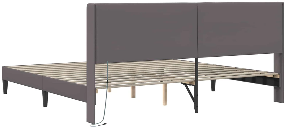 Lovos rėmas su LED juostelėmis Pilka 200 x 200 cm Dirbtinė oda