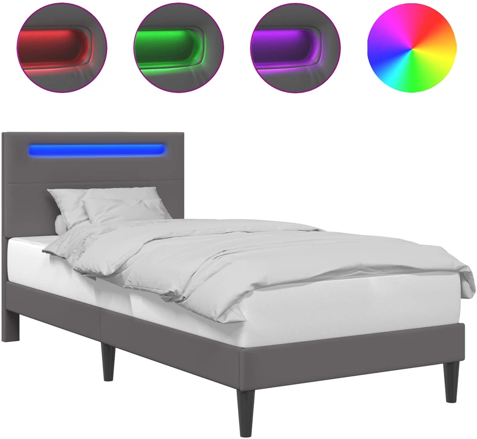 Lova Lovos rėmas su LED juostelėmis Pilka 80 x 200 cm Dirbtinė oda
