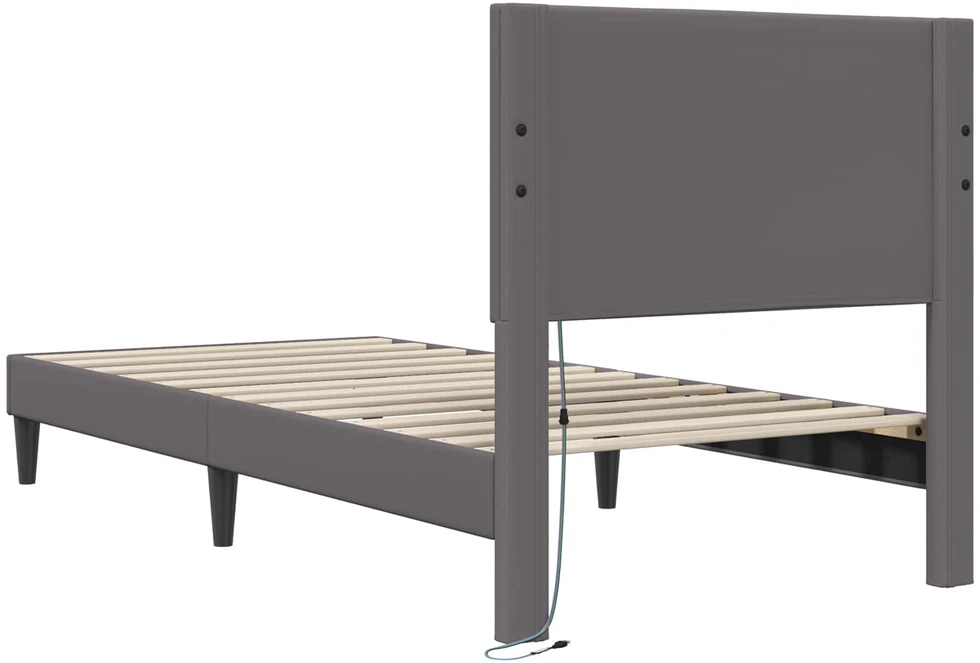 Lova Lovos rėmas su LED juostelėmis Pilka 80 x 200 cm Dirbtinė oda