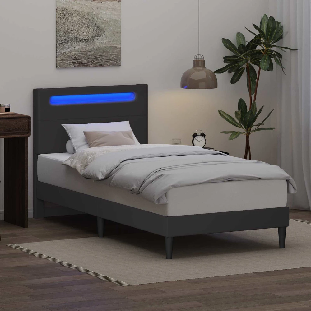 Lova Lovos rėmas su LED juostelėmis Pilka 90 x 190 cm Dirbtinė oda