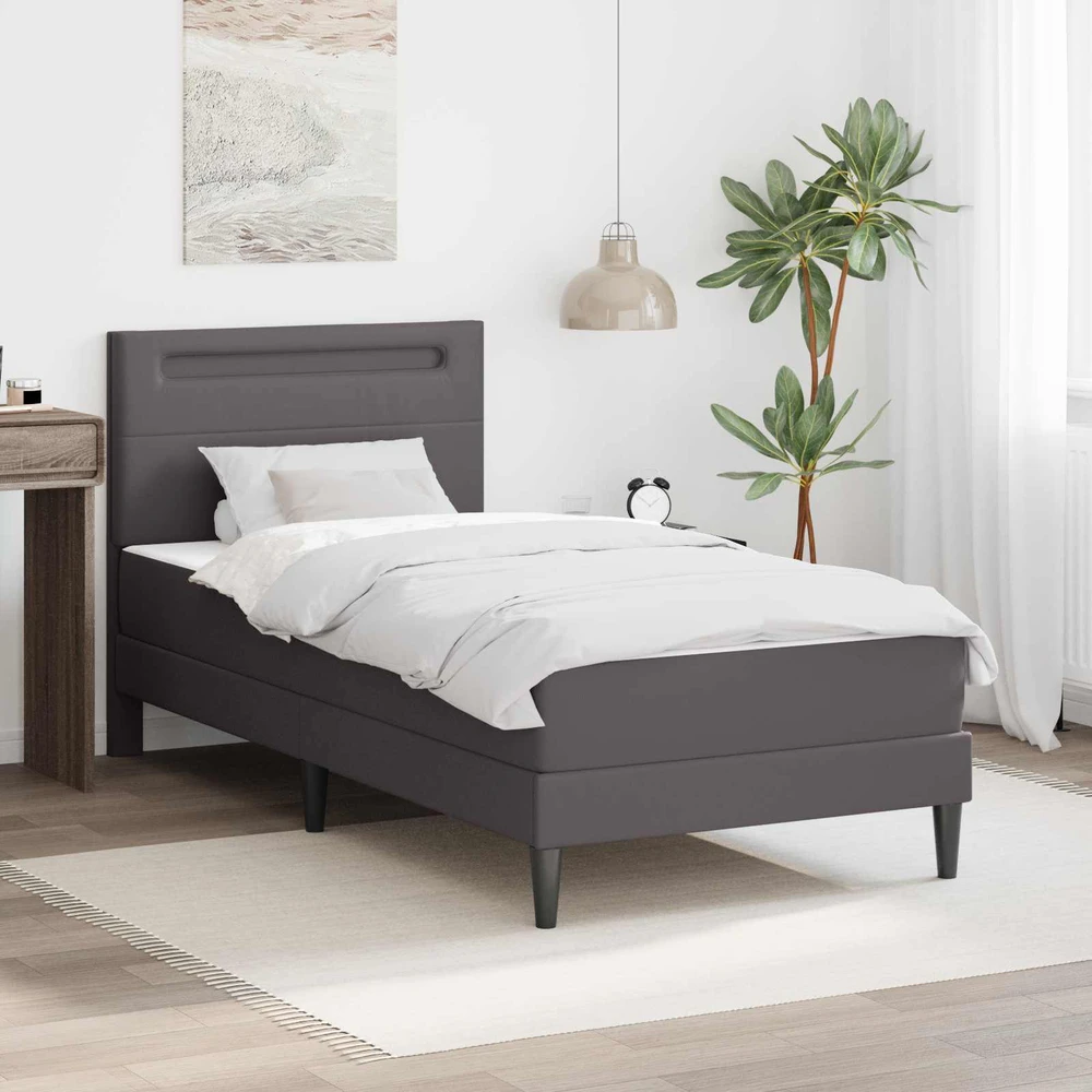 Lova Lovos rėmas su LED juostelėmis Pilka 90 x 200 cm Dirbtinė oda