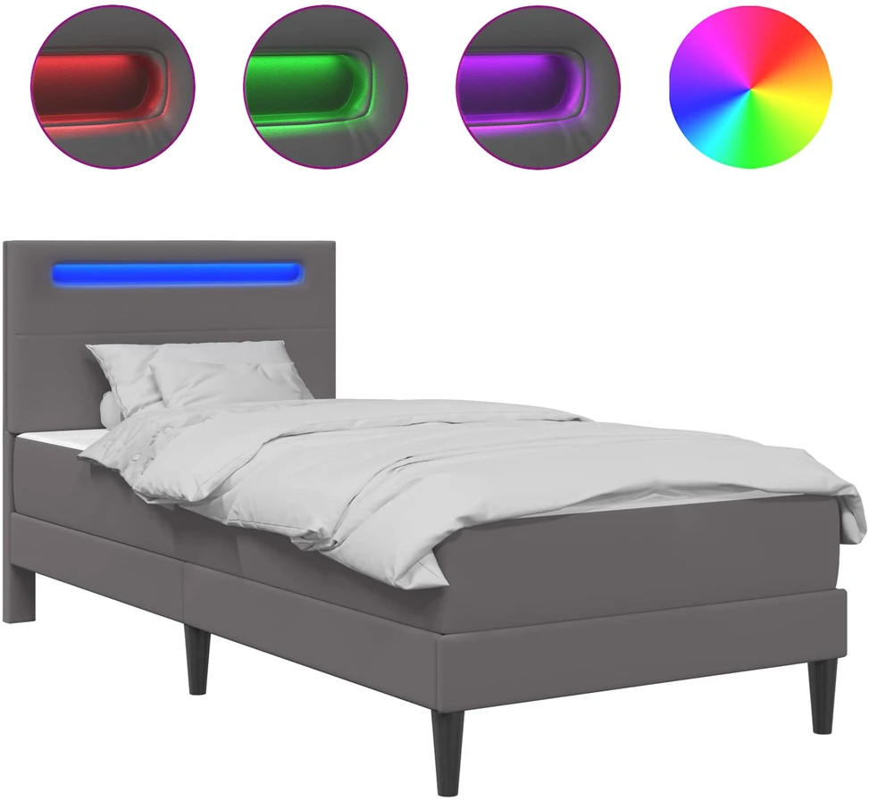 Lova Lovos rėmas su LED juostelėmis Pilka 90 x 200 cm Dirbtinė oda