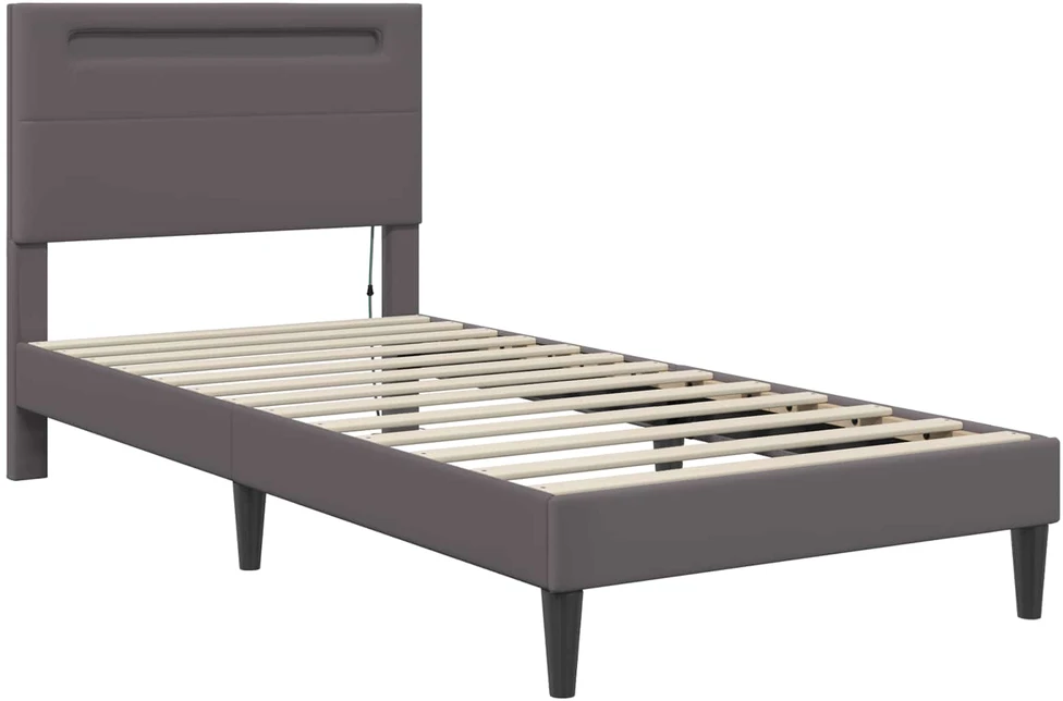 Lova Lovos rėmas su LED juostelėmis Pilka 90 x 200 cm Dirbtinė oda