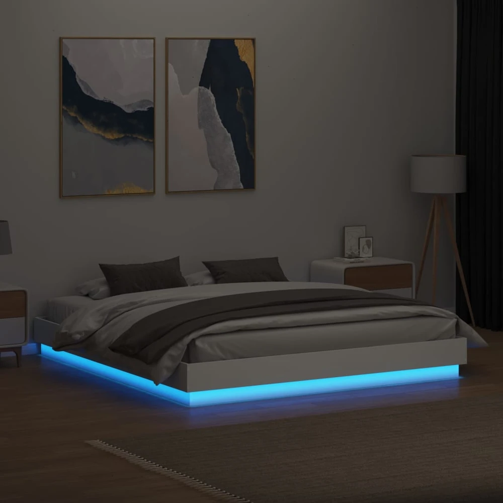 Lovos rėmas su LED lemputėmis, baltos spalvos, 200x200cm