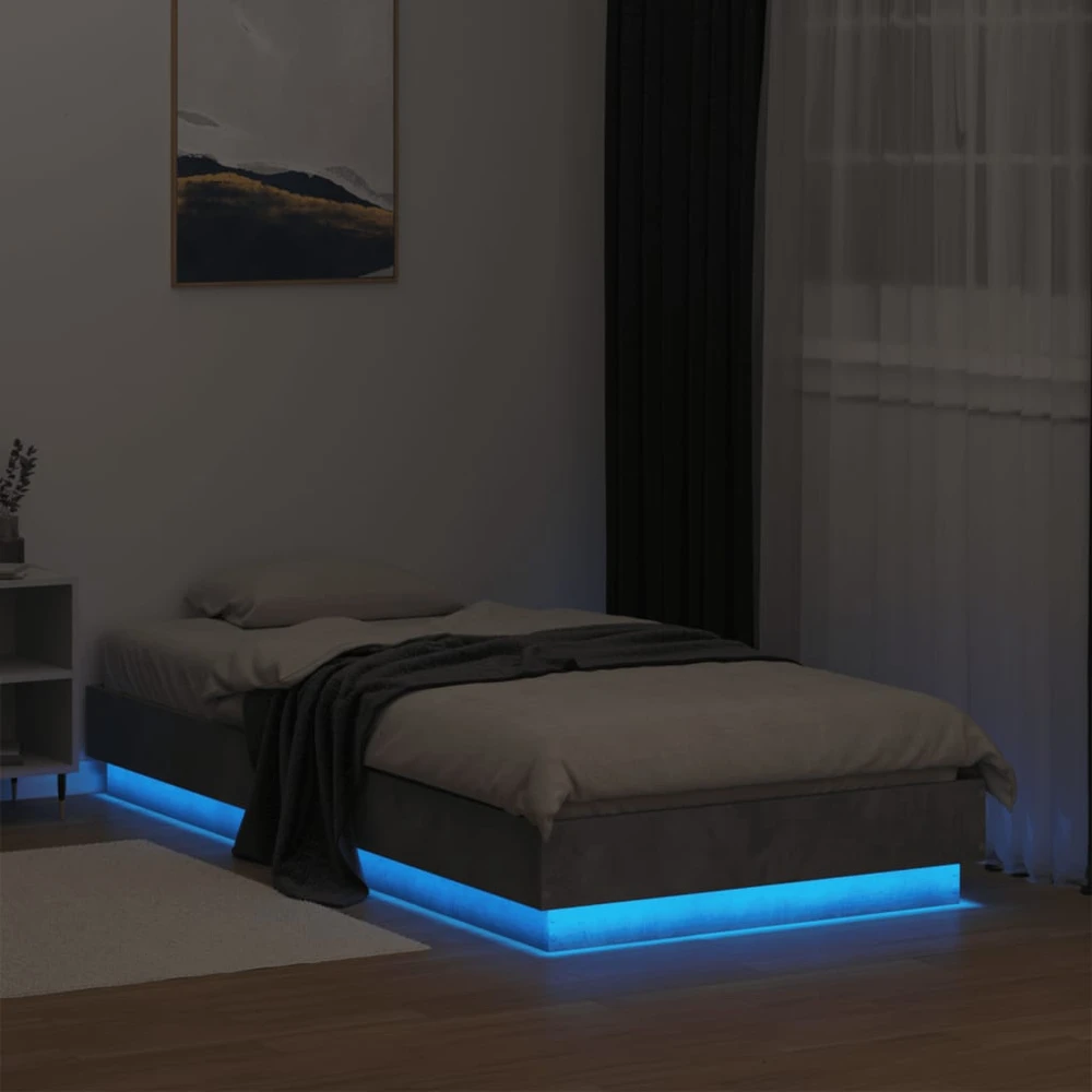 Lovos rėmas su LED lemputėmis, betono pilkos spalvos, 75x190cm