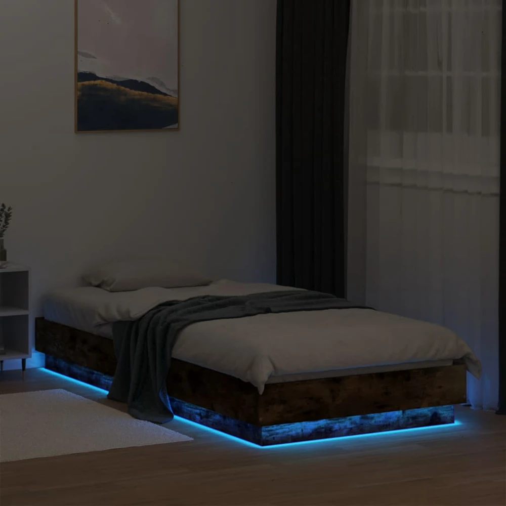Lovos rėmas su LED lemputėmis, dūminio ąžuolo, 100x200cm