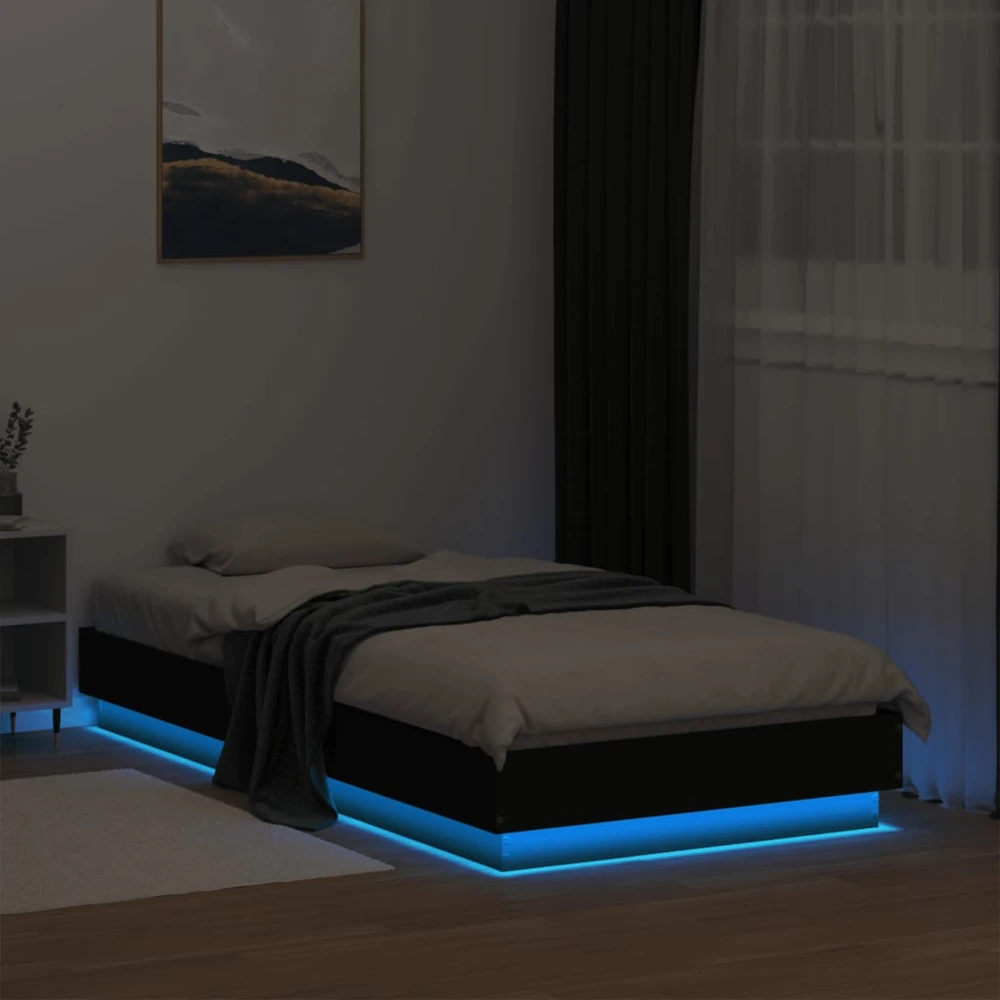 Lovos rėmas su LED lemputėmis, juodos spalvos, 75x190cm