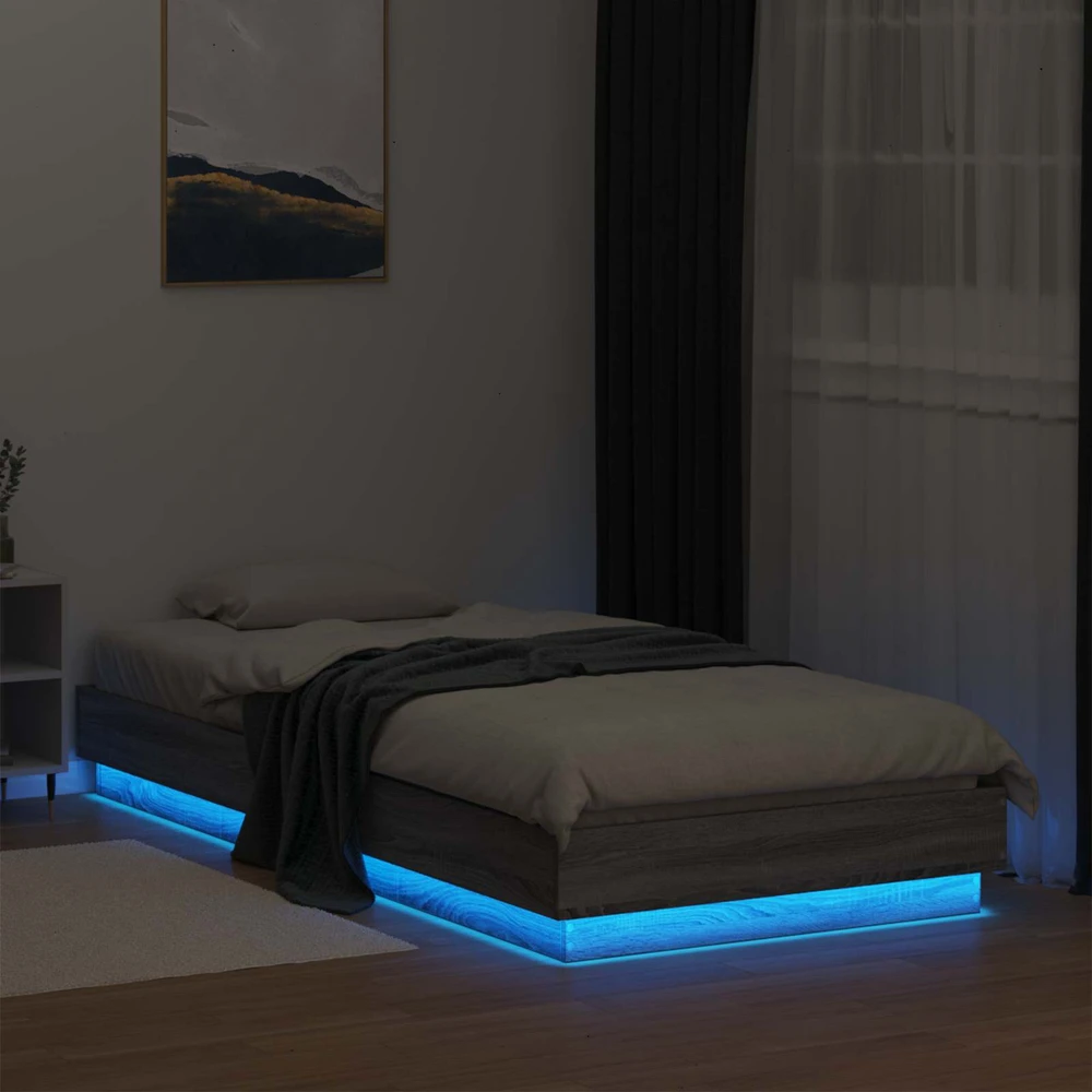 Lova Lovos rėmas su LED Pilka Sonoma 80 x 200 cm Apdirbta mediena