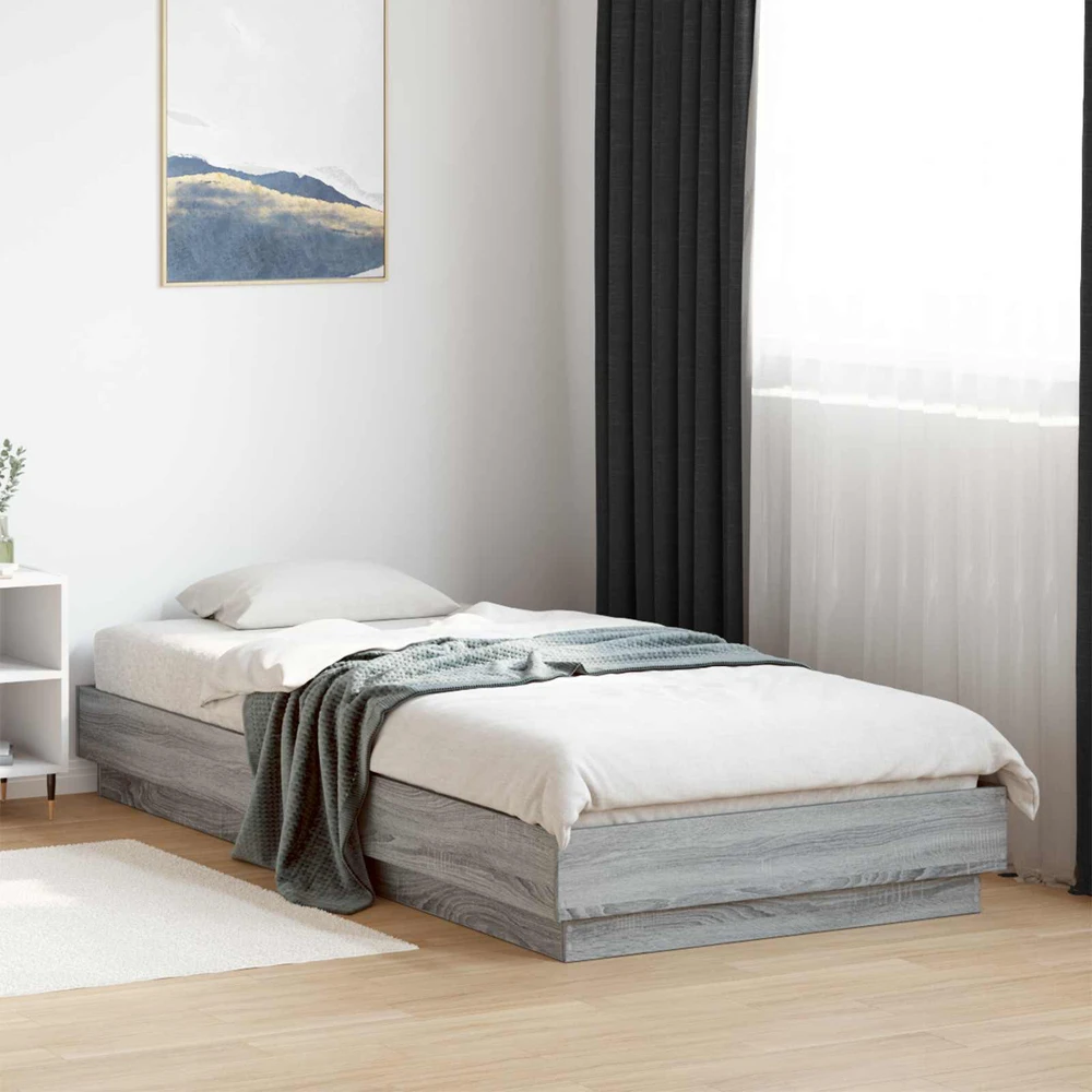 Lova Lovos rėmas su LED Pilka Sonoma 80 x 200 cm Apdirbta mediena