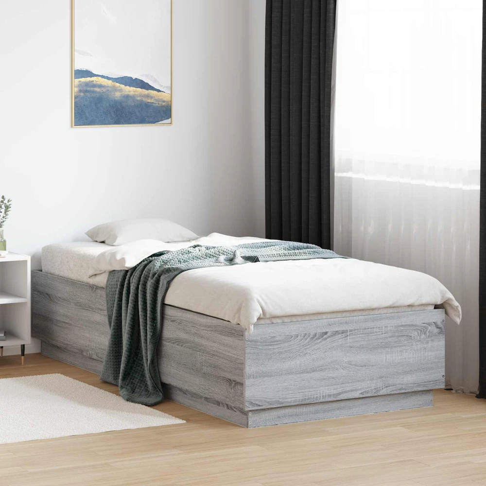 Lova Lovos rėmas su LED Pilka Sonoma 80 x 200 cm Apdirbta mediena