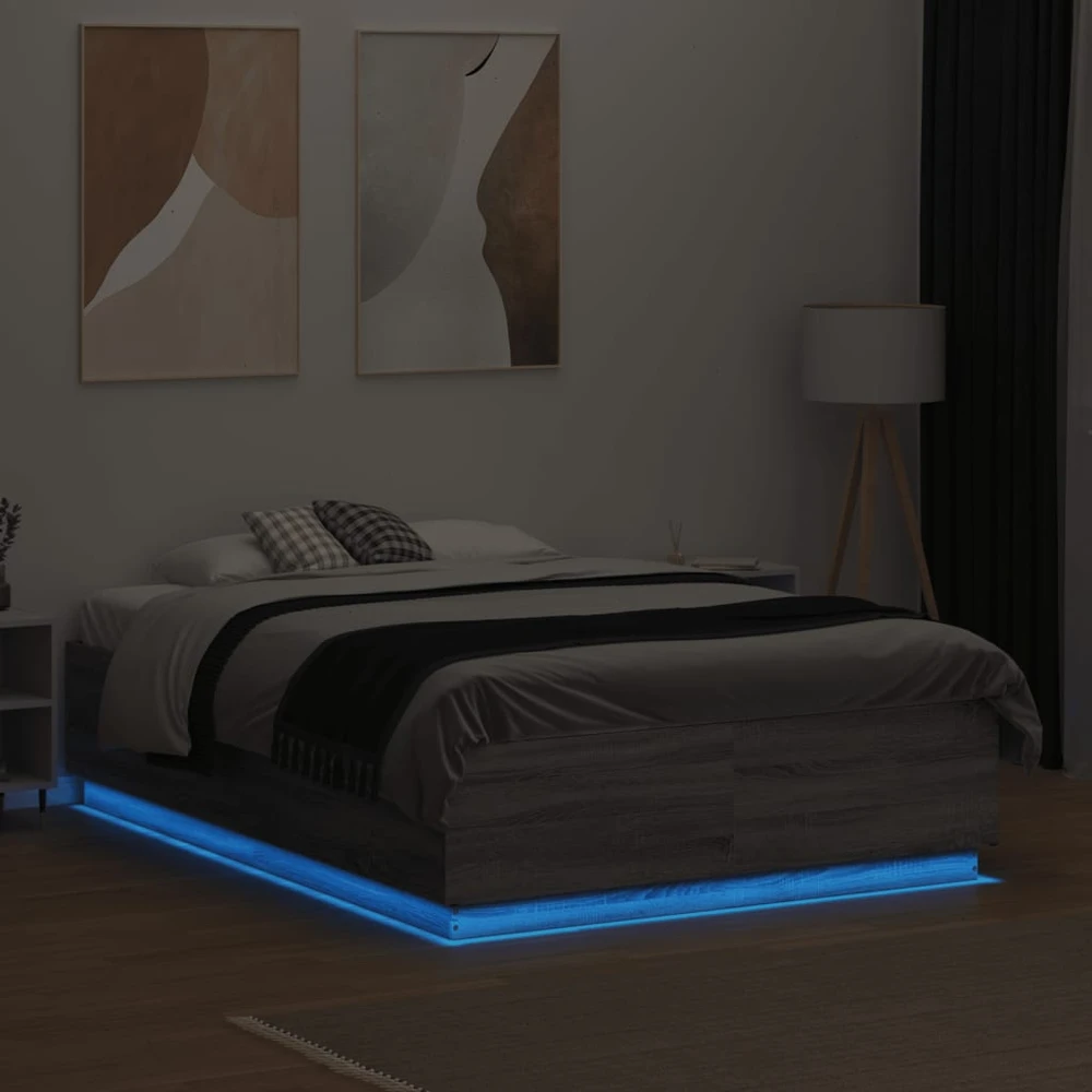 Lovos rėmas su LED, pilkas ąžuolo, 120x190cm, apdirbta mediena