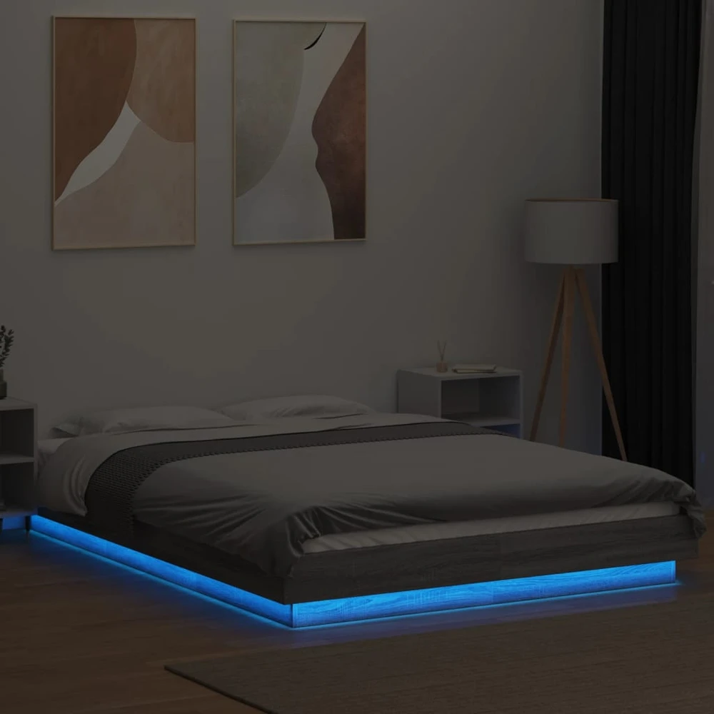 Lovos rėmas su LED, pilkas ąžuolo, 120x190cm, apdirbta mediena