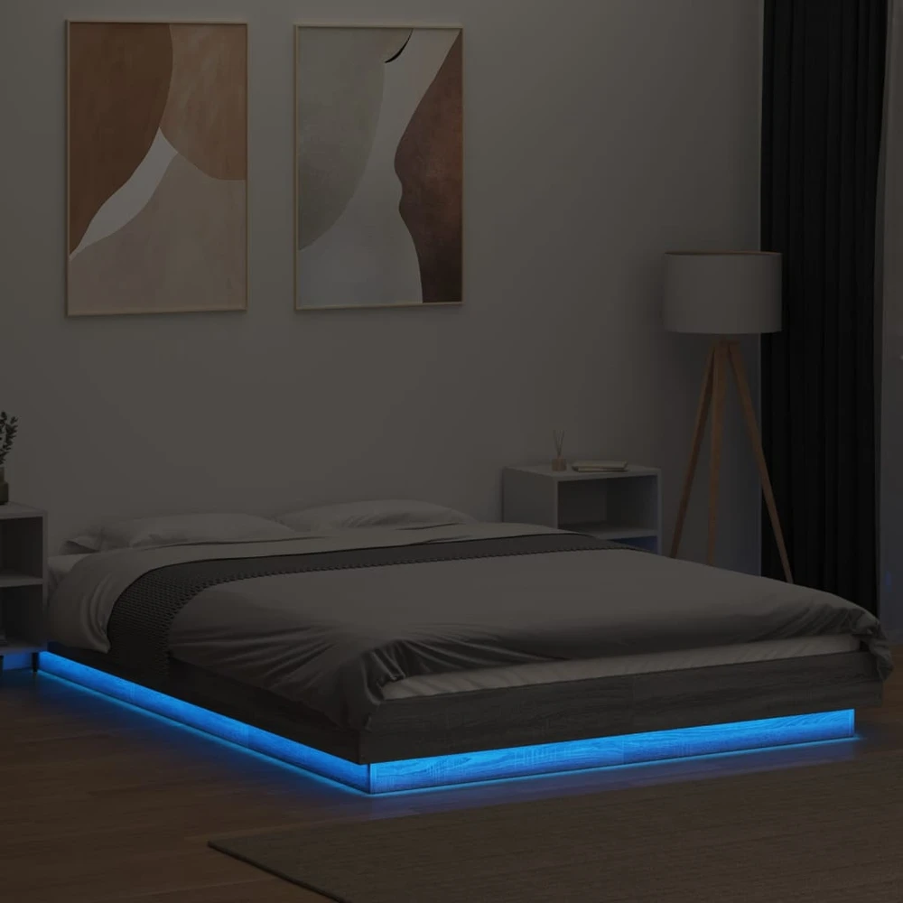 Lovos rėmas su LED, pilkas ąžuolo, 120x200cm, apdirbta mediena