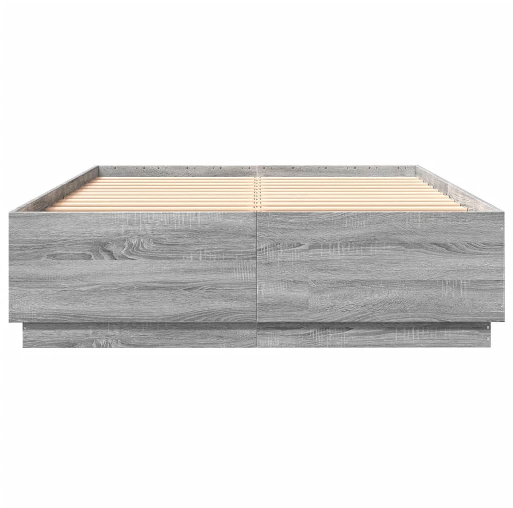 Lovos rėmas su LED, pilkas ąžuolo, 140x200cm, apdirbta mediena