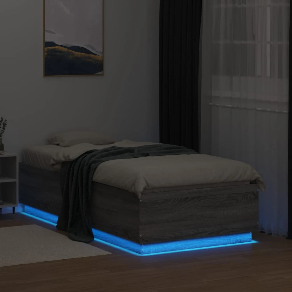 Lovos rėmas su LED, pilkas ąžuolo, 75x190cm, apdirbta mediena