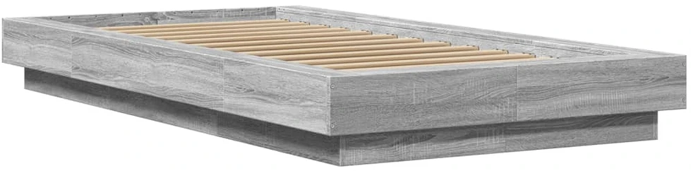 Lovos rėmas su LED, pilkas ąžuolo, 90x200cm, apdirbta mediena