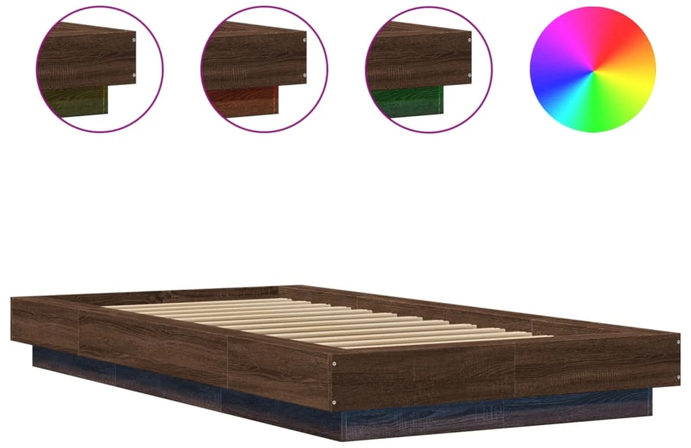 Lovos rėmas su LED, rudas ąžuolo, 90x200cm, apdirbta mediena